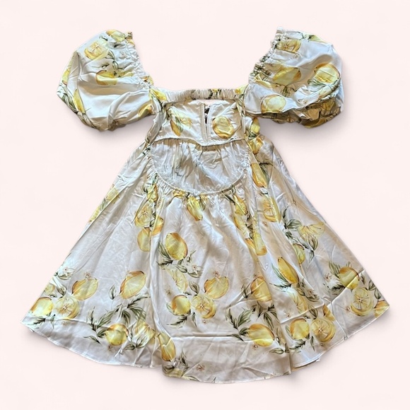 For Love & Lemons Sunny Lemon Serafina Puff Sleeve Summer Mini Dress NWT Size S - Picture 3 of 10